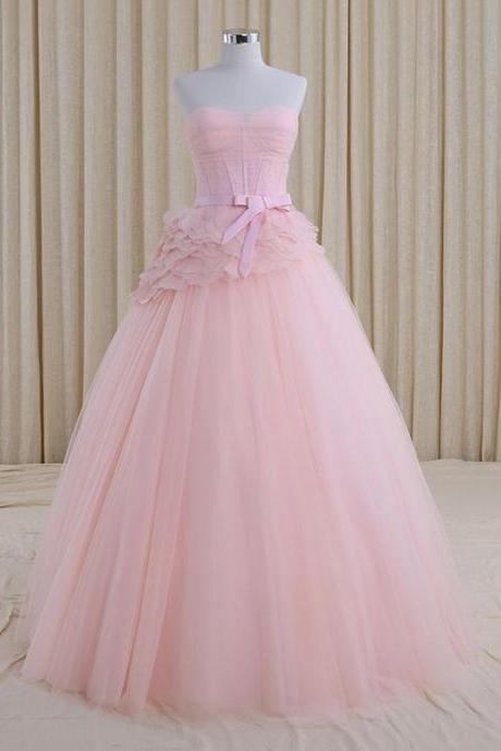 Strapless Blush Pink A-line Sweet Sixteen Prom Formal Evening Dress,pl0531