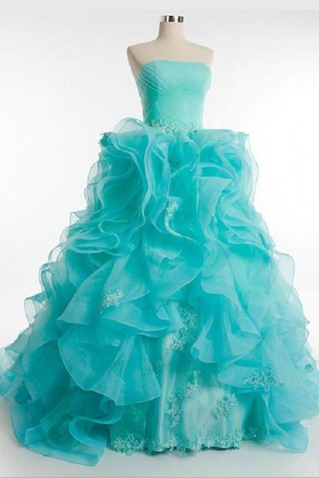 Ice Blue Organza Prom Dress Pageant Evening Dress,pl0537