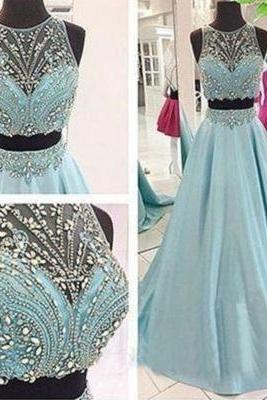 Disney Prom Dress,Blue Prom Dress,Two Piece Prom Dress,Ball Gown Prom Dress ,PL0558