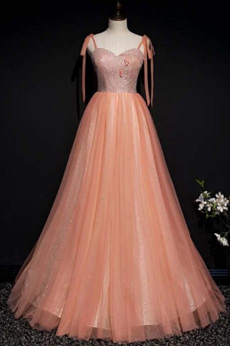 Lovely Tulle Sparkle Straps Long Formal Gown, Prom Dress,pl0561