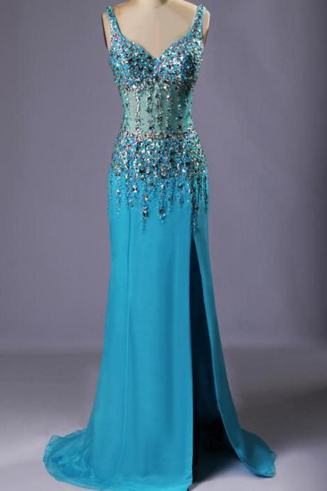 Crystaled Sheer Bodice Sparkle Prom Dress,pl0562