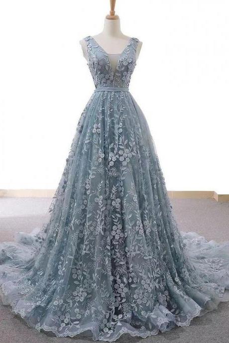 Elegant Lace Prom Dresses A-line Long Evening Gowns,pl0616