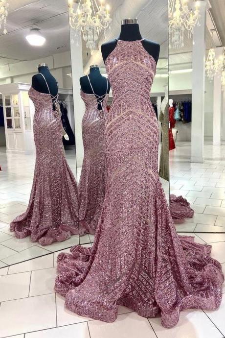 Shining Halter Mermaid Prom Dresses With Sequins ,pl0627