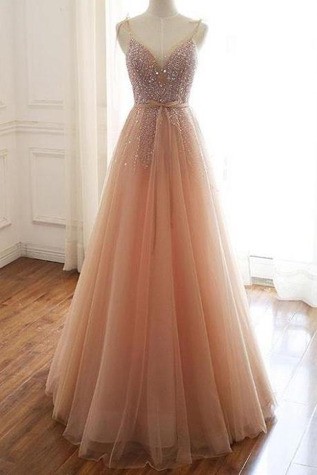 Shining Beaded A-line Prom Dresses Tulle Long Evening Gowns ,pl0631