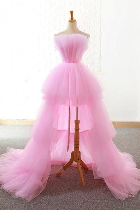 Custom Made High Low Prom Dresses Vestido De Festa Pink Formal Gowns Ballkleider,pl0639