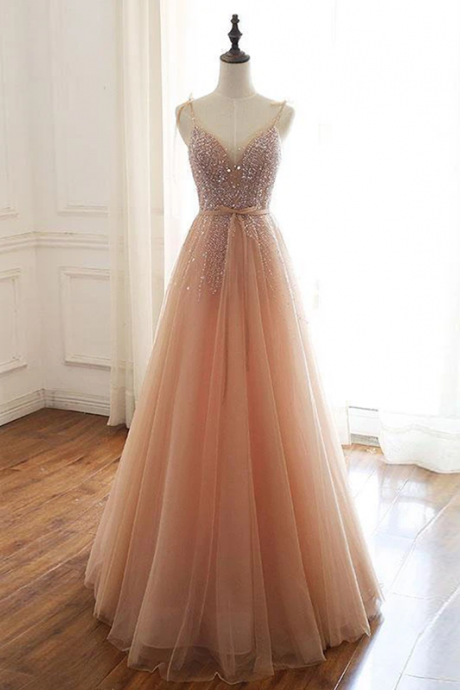 A Line Beading Prom Dress Beauty Tulle Evening Dress,pl0644