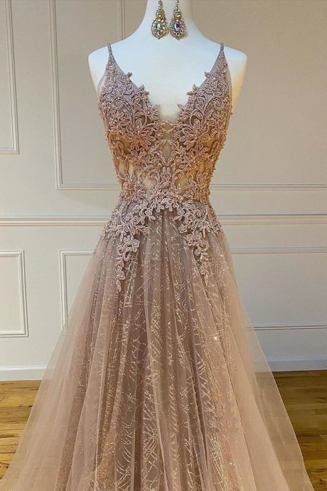 A Line Tulle Prom Dress Beauty Lace Beading Prom Grown,pl0645