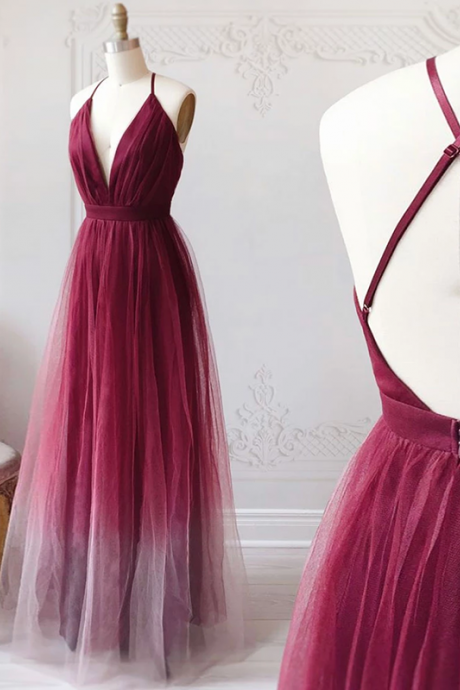 Ombre Burgundy A Line Prom Dress Simple Formal Dress,pl0654