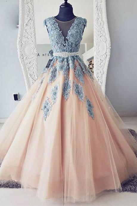 Ball Gown Lace Prom Dress Plus Size Tulle Prom Dress ,pl0679