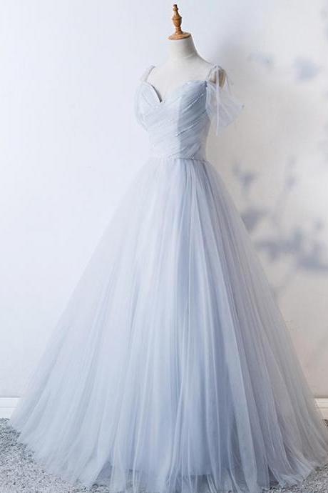 A Line Silver Prom Dress Plus Size Tulle Prom Dress,pl0681