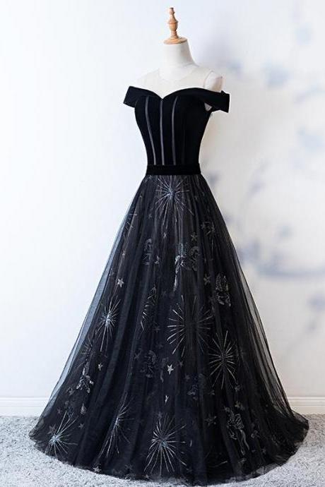 Chic Black Prom Dress Lace Short Sleeve Prom Dress,pl0683