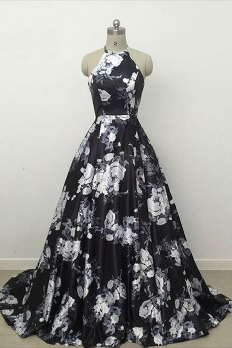 Black And White Prom Dress Floral African Prom Dresspl0697