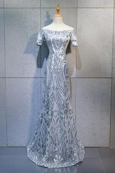Silver Sheath Prom Dress Unique Cheap Long Prom Dress,PL0704