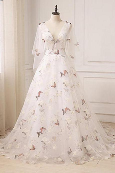 Ivory Ball Gown Prom Dress V Neck Prom Dress,pl0706