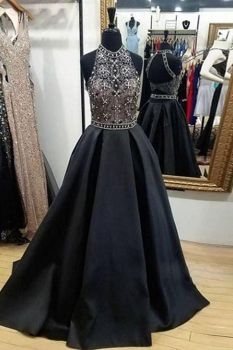 Chic A Line Prom Dress Modest Black Long Prom Dress,pl0720