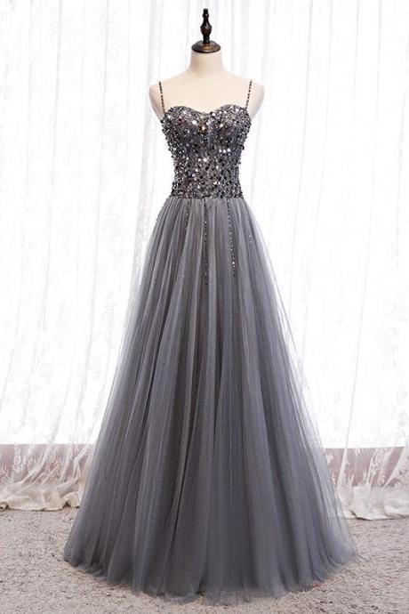 Charming Sequins Top Grey Tulle Prom Drsss,pl0735