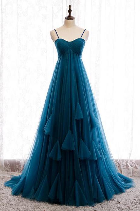 Empire Spaghetti Straps Ink Blue Prom Dress,PL0738
