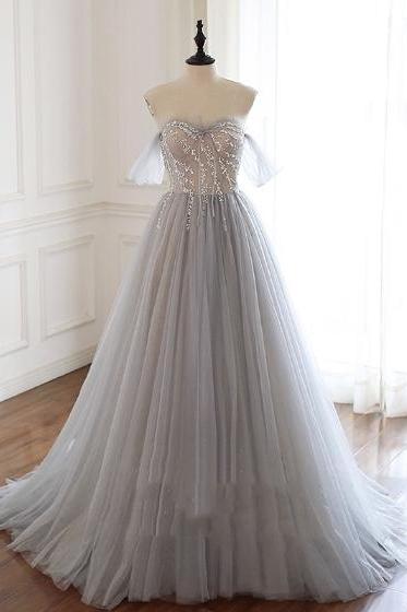 Grey Sweetheart Long Formal Dress With Beads,pl0763