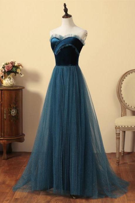 Ink Blue Sparkle Long Prom Dress with Velvet Bodice,PL0768