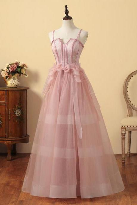 Elegant Blush Pink Tulle Long Formal Dress,PL0769