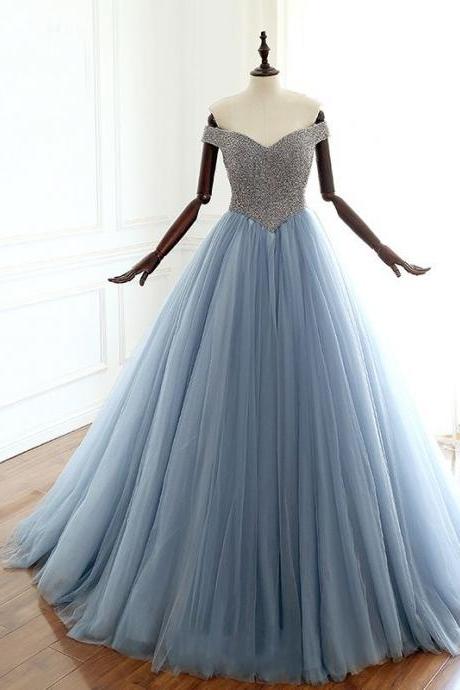 Off the Shoulder Light Blue Cinderella Dress,PL0787