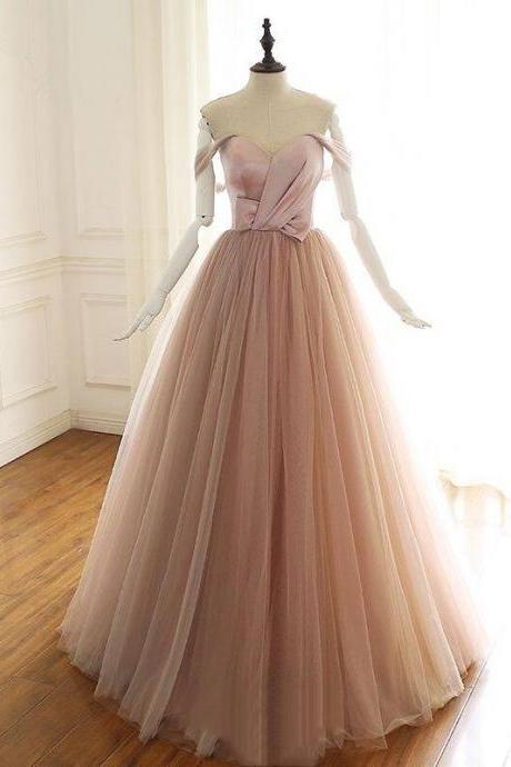 Off The Shoulder Blush Pink Tulle Prom Dress,pl0793