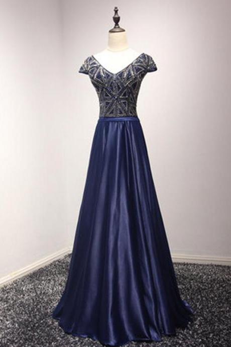 A-line V-neck Floor-length Short Elastic Woven Satin Prom Dress/Evening Dress ,PL0835