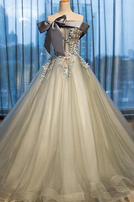 Off-the-shoulder Prom Dress Appliques Sleeveless Bowknot Prom Dress/evening Dress,pl0840