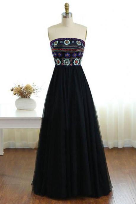 A-line Strapless Floor-length Sleeveless Tulle Prom Dress/evening Dress ,pl0841