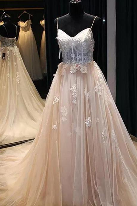 Sexy Prom Dress Spaghetti Straps Brush Train Appliques Beading Prom Dress/evening Dress,pl0846