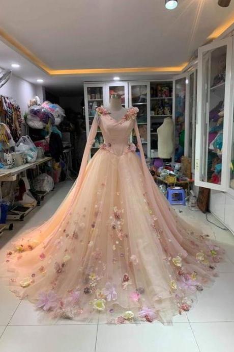 Flowers Prom Dresses, Pink Prom Dresses, Flowers Evening Dresses,pl0860