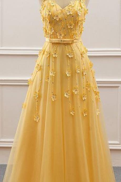 Gorgeous Tulle Jewel Neckline A-line Prom Dress With Beadings & Handmade Flowers,pl0879