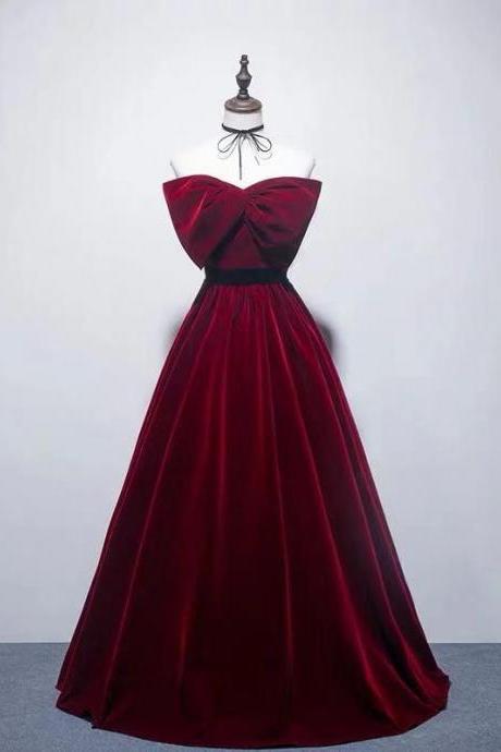A Sexy Wine Red Strapless Dress.wine Red Bow Bow Waist Collection Party Dress.a Formal Party Dress,pl0887