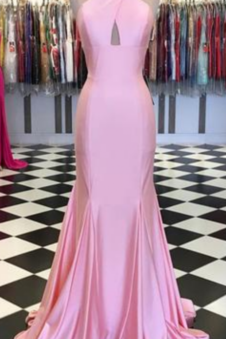 Simple Pink Satin Mermaid Long Evening Dress, Bridesmaid Dress,pl0901