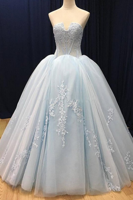 Blue Tulle Customize Long V Neck High Waist Evening Dress, Long Formal Prom Dress,pl0904