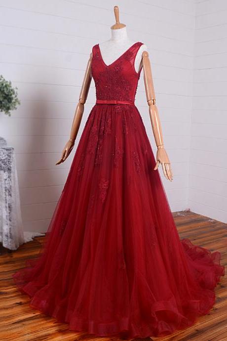 Wine Red Handmade Long Junior Prom Dress With Lace Applique, Charming Formal Gowns,pl0917