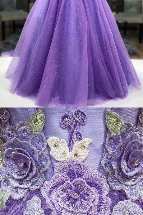 Purple Sweetheart Neck Tulle Long Prom Dress, Gorgeous Custom Made Evening Dress,pl0918