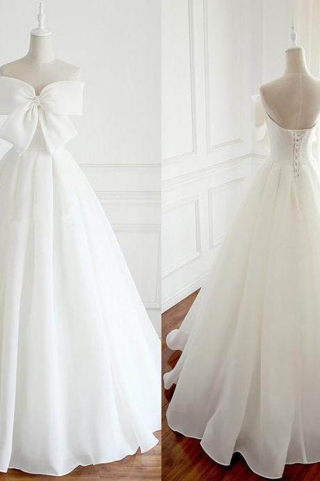 Elegant Big Bows White Wedding Dress Long Evening Prom Dresses With Bows Wedding Party Birthday Dresses,PL0941
