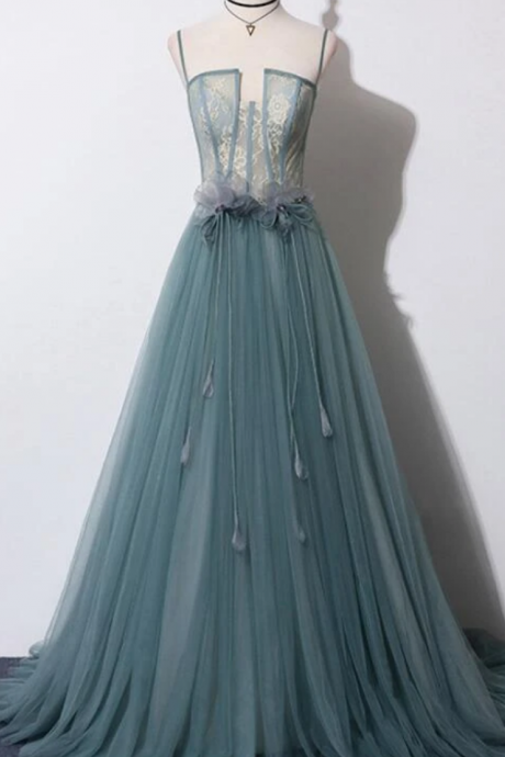 Beautiful Tulle Straps Long With Lace Party Gown, Prom Dress,pl0943