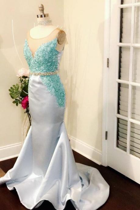 Mermaid Appliques Prom Dress, Beading Belt Evening Dresses,pl0946