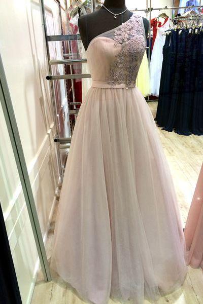 One shoulder prom dresses ,A-line decals long prom dress,chiffon tulle evening dress, formal dress,PL0964