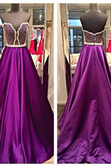 Custom Made Charming Purple Prom Dress, Sexy Sweetheart Evening Dress, Sleeveless Beading Prom Dress,pl0984