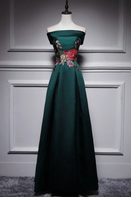 Dark Green Satin Off The Shoulder Appliques Prom Dress,pl0999