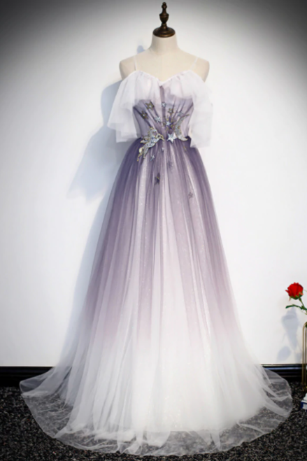 Light Purple Tulle Spaghetti Straps Prom Dress,pl1038