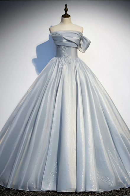 Silver Gray Ball Gown Strapless Pleats Prom Dress,pl1074