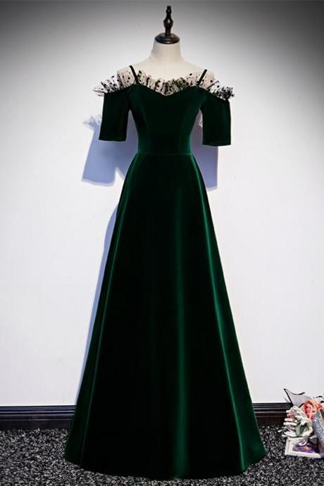 Dark Green Velvet Spaghetti Straps Prom Dress,pl1080