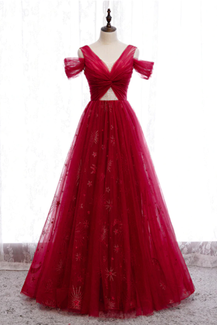 Off The Shoulder Sparkle Appliques Sequin Burgundy Prom Dress,pl1315