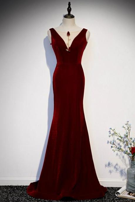 Sexy Dark Burgundy Mermaid Velvet Prom Dress,pl1317