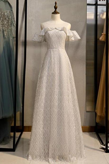 A-line Silver Sequins Bateau Neck Long Prom Dress,pl1367