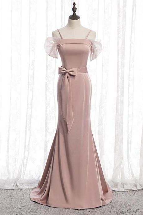 Pink Mermaid Satin Spagehtti Straps Prom Dress With Sash,pl1411
